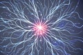 a cluster of neuron floats and branches out with axons and dendrites of cells in the brain\'s outer layers.