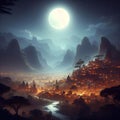 image of a fantasy ethiopian landscape, digital painting, concept art and cinematic lighting.