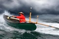 image of the fisherman sailing to catch fish at different weather.