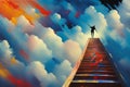 the human figures ascend a stairway of clouds to reach the heaven.