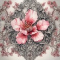 image of a intricate watercolor baroque sakura blossom, tattoo design and outline.