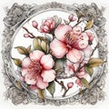 image of a intricate watercolor baroque sakura blossom, tattoo design and outline.