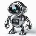 a metallic bot with one big eye like a camera len,big hands and feet. Royalty Free Stock Photo