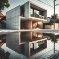 image of modern building structure reflection flawlessly captured inside the water puddle. Royalty Free Stock Photo