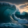 image of an ocean wave breaking at different weather with some scene where surfer riding the wave. Royalty Free Stock Photo