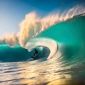 image of an ocean wave breaking at different weather with some scene where surfer riding the wave. Royalty Free Stock Photo