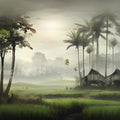 image of the painterly paddy field landscape.