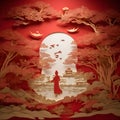 image of paper cut artwork, Chinese Lunar New Year festival illuminate.