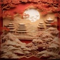 image of paper cut artwork, Chinese Lunar New Year festival illuminate.