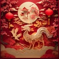 image of paper cut artwork, Chinese Lunar New Year festival illuminate.