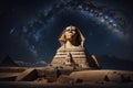 Artificial Intelligence Generated Image of a Pyramid and Sphinx Under a Starry Night Sky