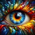 image of a translucent eye with a kaleidoscope of bold, vibrant colors radiating outward.