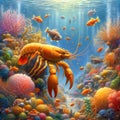 image of an underwater scene teeming with colorful coral, many fishes and a gentle sea creature. Royalty Free Stock Photo