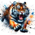 image watercolor of wild animal roaring and charging directly towards the camera with a fierce expression. Royalty Free Stock Photo