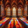 sunlight filters through the glass windows and casting spectrum of rainbow colors. Royalty Free Stock Photo