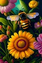 image of the bumble-bee flying around or surround by ornate flowers garden scene. Royalty Free Stock Photo