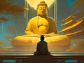 painterly image of the giant buddha on a different environmet platforms.