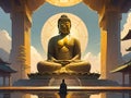 painterly image of the giant buddha on a different environmet platforms.