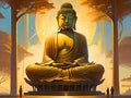 painterly image of the giant buddha on a different environmet platforms.