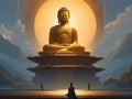 painterly image of the giant buddha on a different environmet platforms.