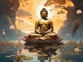 painterly image of the giant buddha on a different environmet platforms.