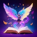 an open book, hovering in mid air, magical aura, colorful and magical background. Royalty Free Stock Photo