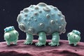 painterly image of the otherworldly landscape of a tardigrade and some bacteria. Royalty Free Stock Photo