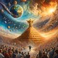 painterly image of revelation rapture of the return of Christ to earth.