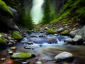 image of the slow exposure photography of water streaming down from the mountainous river. Royalty Free Stock Photo