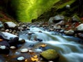 image of the slow exposure photography of water streaming down from the mountainous river. Royalty Free Stock Photo