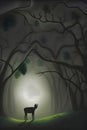 image of the a vivid illustration of a mysterious shadow creature cloaked in shadowy forest scene. Royalty Free Stock Photo