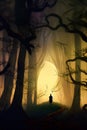 image of the a vivid illustration of a mysterious shadow creature cloaked in shadowy forest scene. Royalty Free Stock Photo