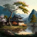 painterly look image of the China countryside landscape.