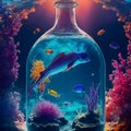 surreal image of the psychedelic ocean inside a glass bottle. Royalty Free Stock Photo