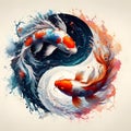 watercolor of splash dancing of the Yin Yang Koi on the surface of the water. Royalty Free Stock Photo