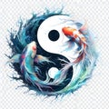 watercolor of splash dancing of the Yin Yang Koi on the surface of the water. Royalty Free Stock Photo