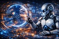 Artificial Intelligence Global Data Analytics Dashboard with Humanoid Robot Royalty Free Stock Photo