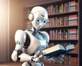 Artificial intelligence going to school with robot learning with books.