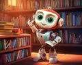 Artificial intelligence going to school with robot learning with books.