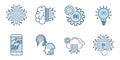 Artificial Intelligence groups Related Vector Line Icons. Contains such Icons as AI processing, Algorithm, Self-learning style. Royalty Free Stock Photo