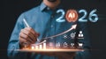 Artificial Intelligence Growth Trajectory for 2026 Displayed with Increasing Chart and Business Icons Royalty Free Stock Photo
