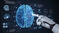 Artificial Intelligence Hand Interacting with a Digital Brain Interface Representing AI, Machine Learning, and Cognitive Computing