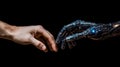 Artificial intelligence hand and people hand. Ai generative