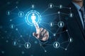 Artificial intelligence, hand touching global network connection and data exchanges, technology structure Royalty Free Stock Photo
