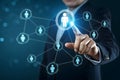 Artificial intelligence, hand touching global network connection and data exchanges, technology structure Royalty Free Stock Photo