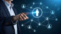 Artificial intelligence, hand touching global network connection and data exchanges, technology structure Royalty Free Stock Photo