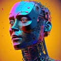 Artificial intelligence, head portrait with intricate parts, robotic cyborg, Generative Ai