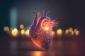 Artificial intelligence heart on a bokeh background. AI sentience and emotion concept with a digital painting effect.