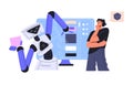 Artificial intelligence help to create shape. Designer work using AI, modern technology, smart computer. Machine Royalty Free Stock Photo