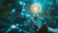 Artificial Intelligence Holding a Light Bulb, Futuristic Technology Concept Royalty Free Stock Photo